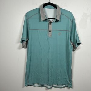 Born Primitive Tek Golf Polo Shirt Striped Teal Blue Gray Men's Size Medium